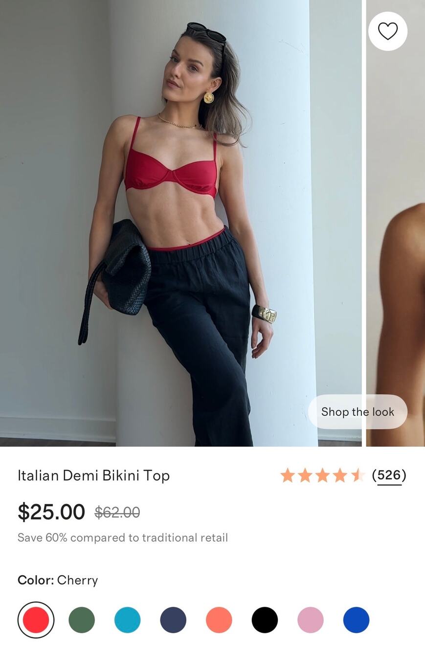 New Quince Italian Demi Bikini Top Size Medium